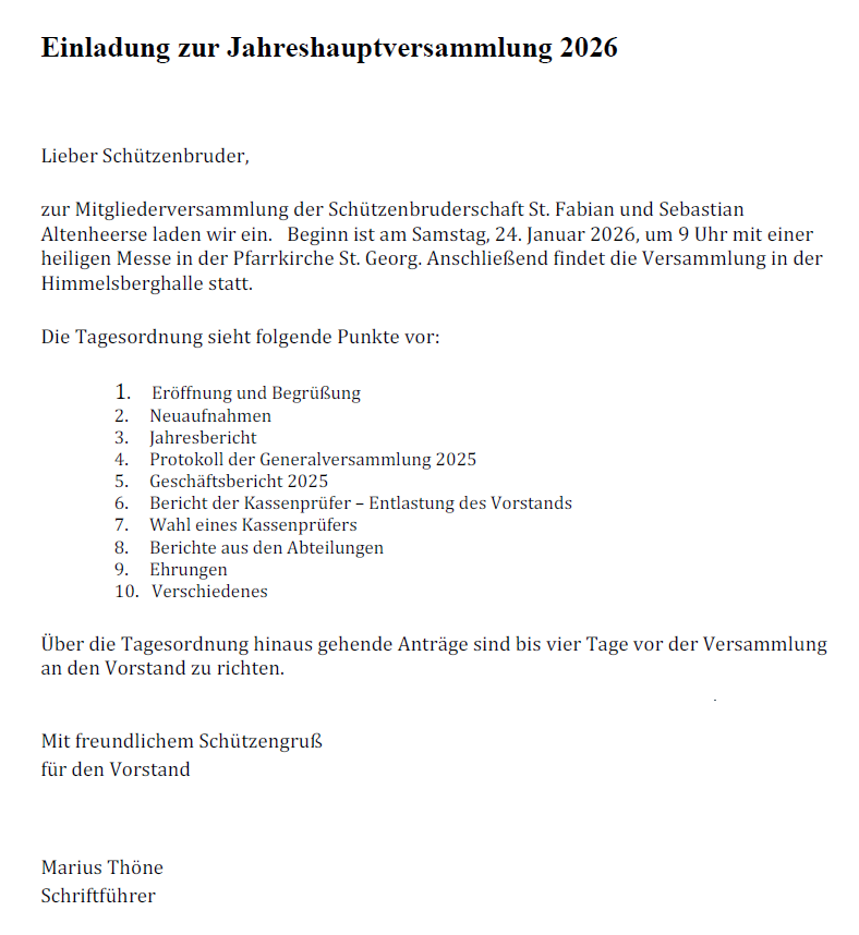 Einladung zur Jahreshauptversammlung 2026